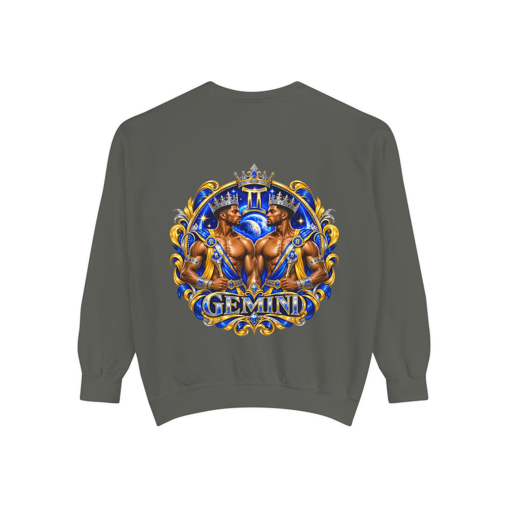 Gemini Zodiac Sweatshirt — Ornate Gold & Blue Gemini Crest
