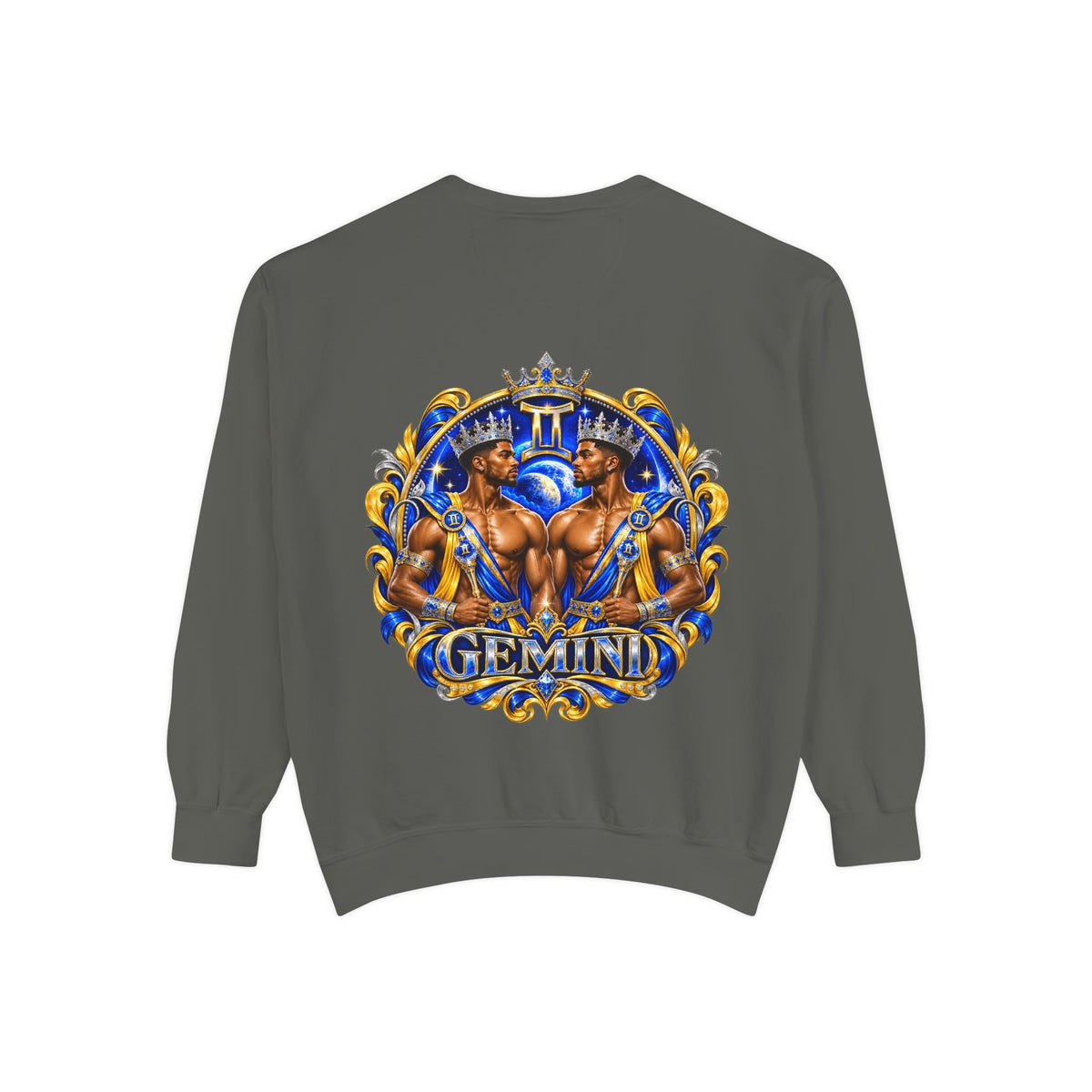 Gemini Zodiac Sweatshirt — Ornate Gold & Blue Gemini Crest