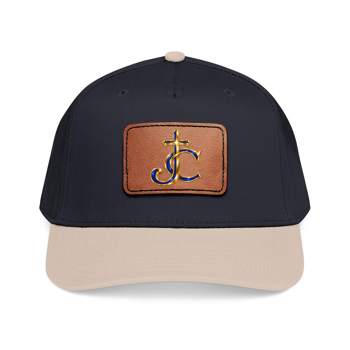 Leather Patch Baseball Cap with a Cross JC Monogram — Classic Casual Hat