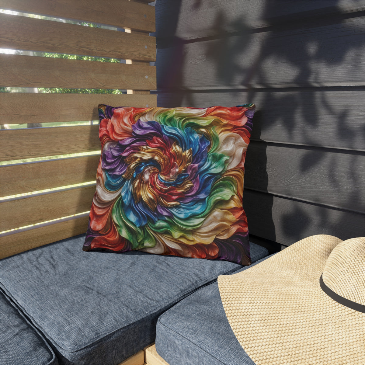 Colorful Swirl Outdoor Pillow — Vibrant Abstract Garden Cushion