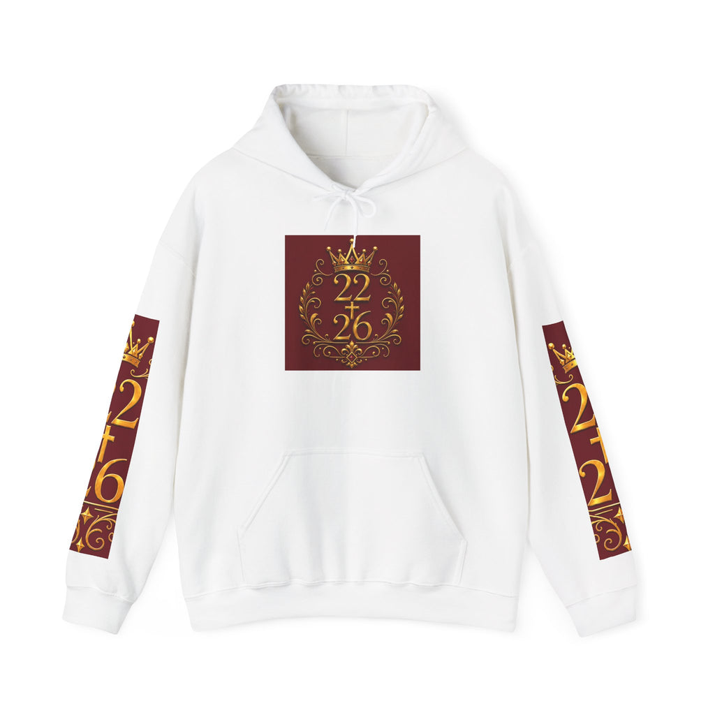 Hoodie “22•26” Regal Crest Pullover — Maroon & Gold Crowned Design