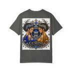 Gemini Zodiac Twin Queens T-Shirt — Elegant Blue & Gold Astrology Tee
