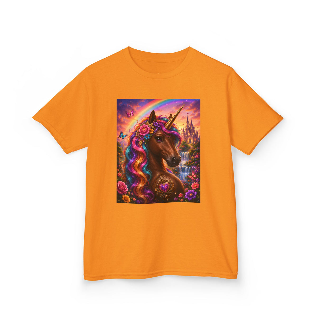 Kids Brown Unicorn Tee — Rainbow Fantasy Magical Horse Shirt