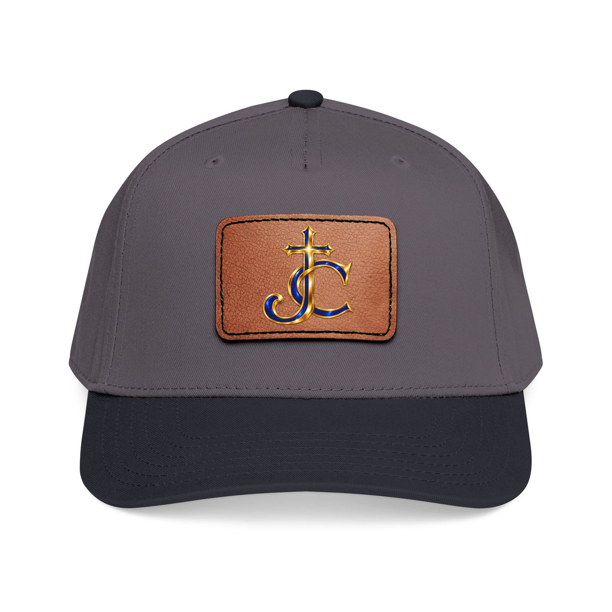 Leather Patch Baseball Cap with a Cross JC Monogram — Classic Casual Hat