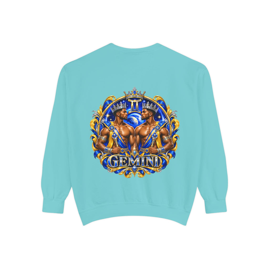 Gemini Zodiac Sweatshirt — Ornate Gold & Blue Gemini Crest