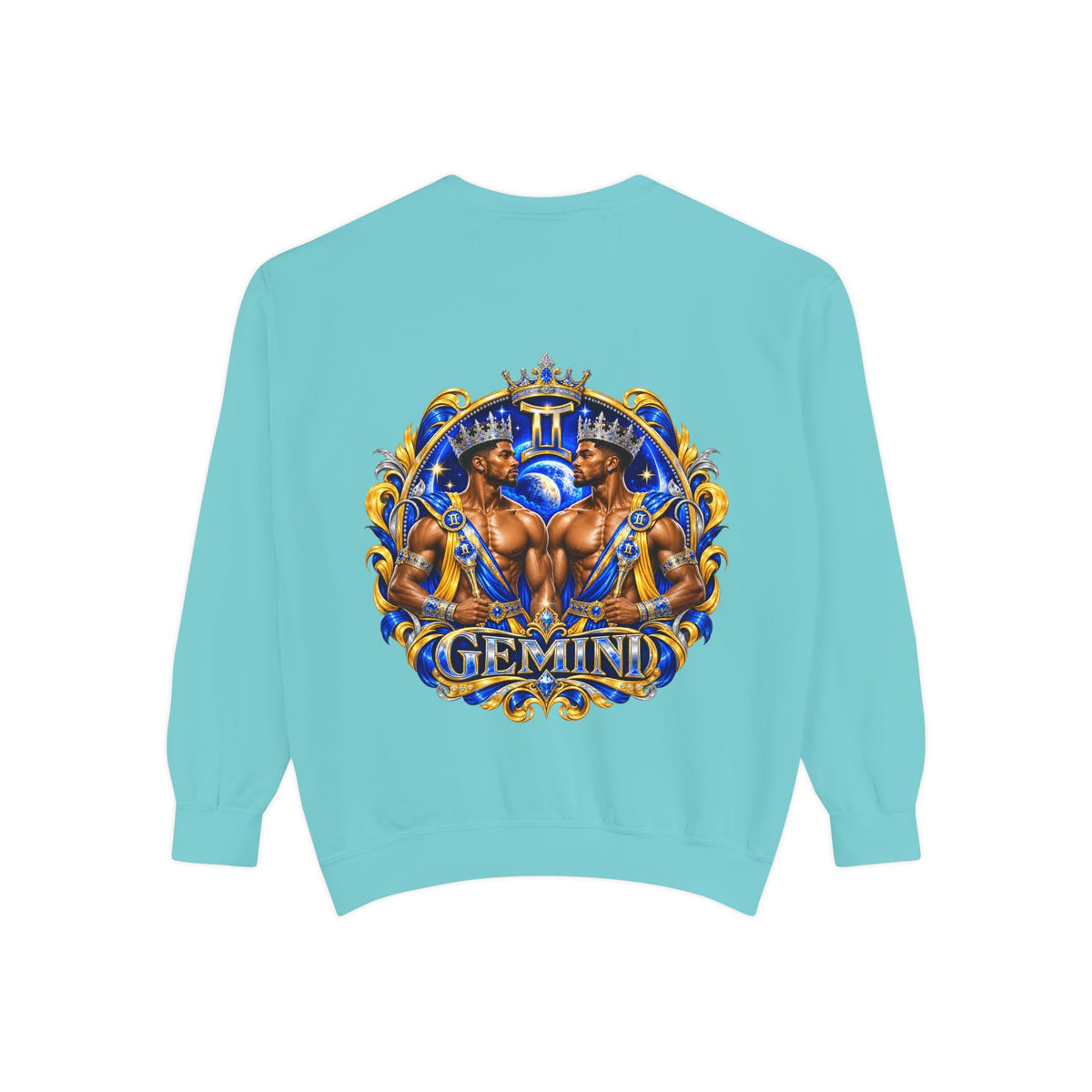 Gemini Zodiac Sweatshirt — Ornate Gold & Blue Gemini Crest