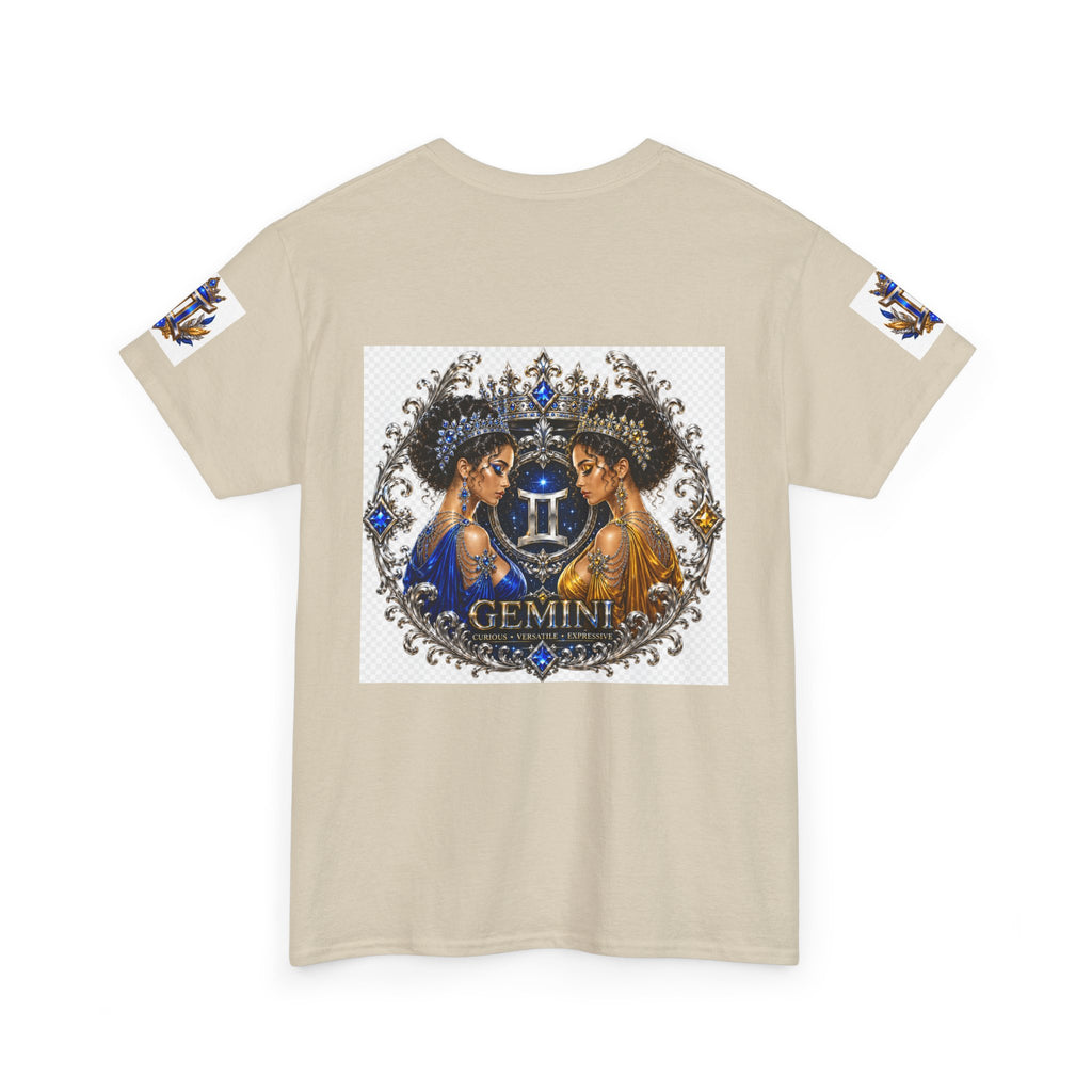 Gemini Zodiac Tee — Twin Sisters Astrology T‑Shirt (Blue & Gold)