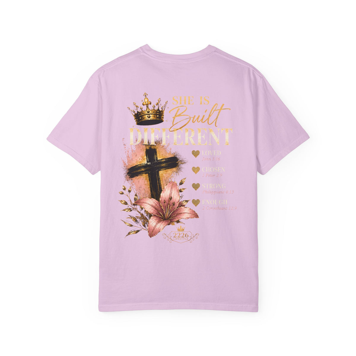 Built Right T-Shirt — Christian Faith Floral Cross Tee (She Is Built Different)
