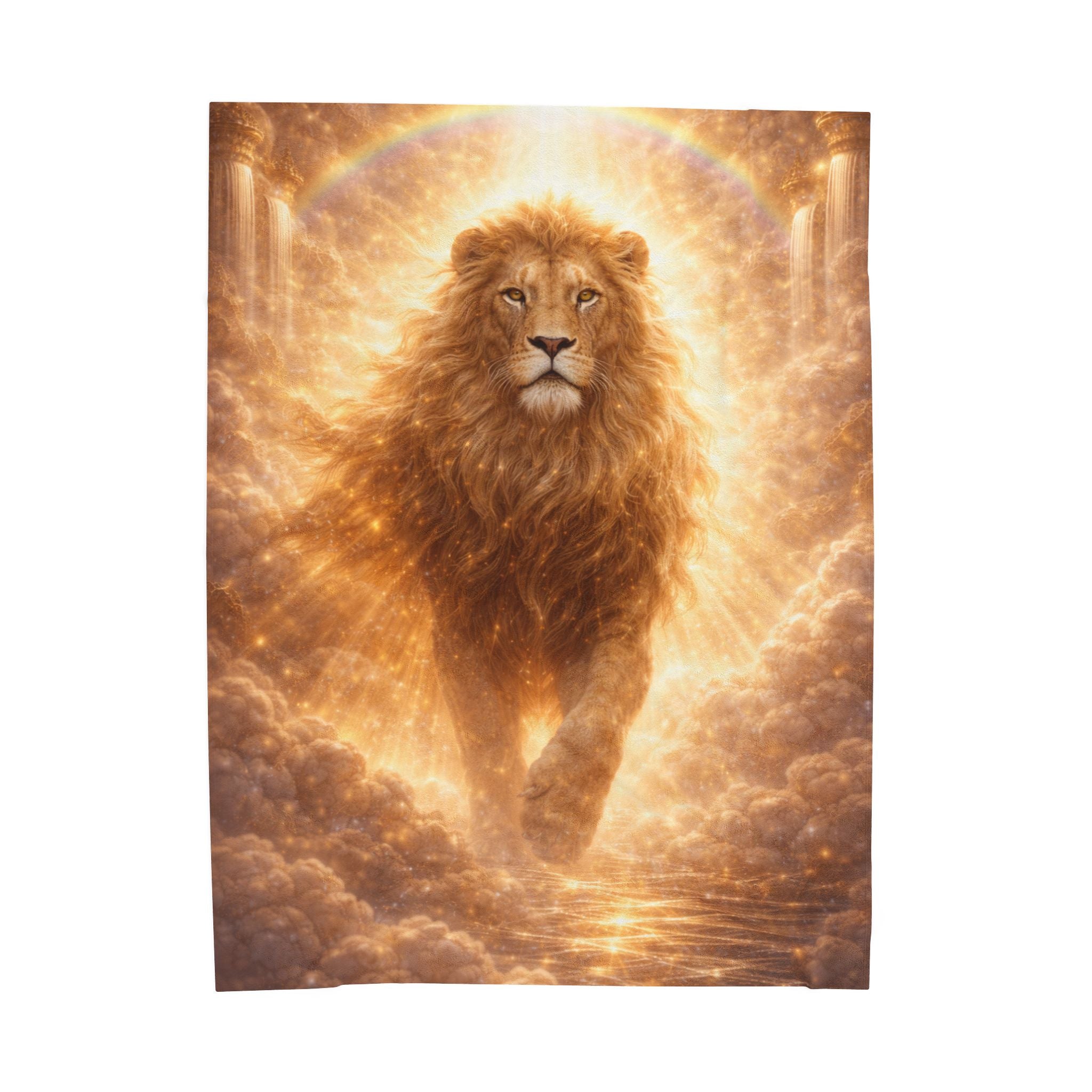 Lion of Light Velveteen Plush Blanket — Golden Majestic Lion Throw for Bedroom & Gifts