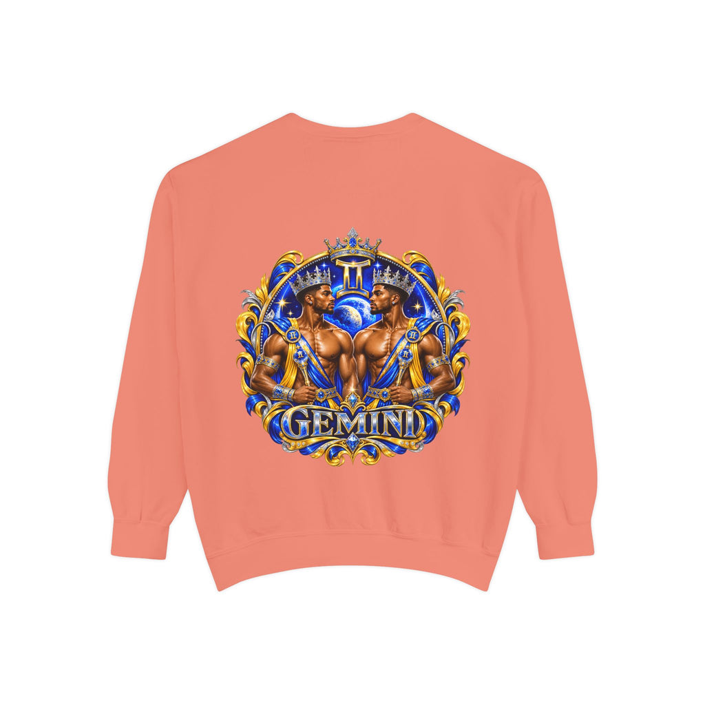 Gemini Zodiac Sweatshirt — Royal Blue & Gold Twin Symbol Crewneck