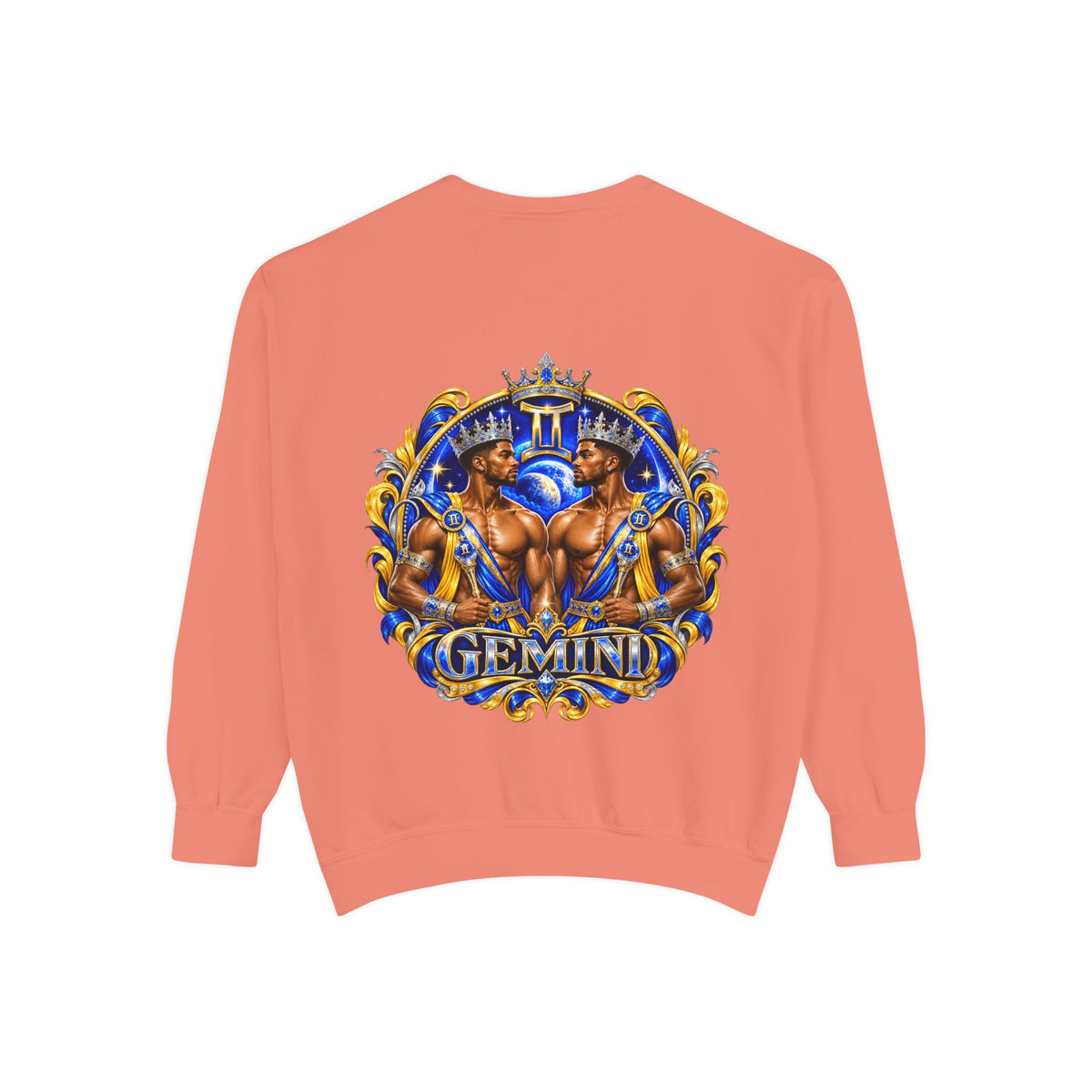 Gemini Zodiac Sweatshirt — Royal Blue & Gold Twin Symbol Crewneck