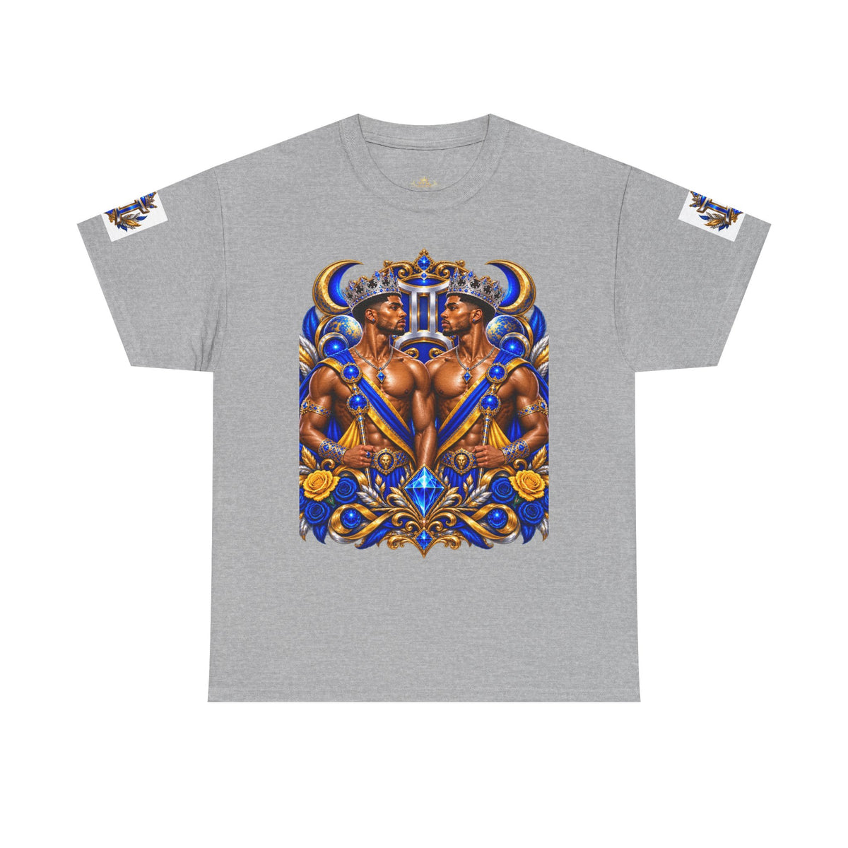 Gemini Zodiac Tee — Bold Royal Twin Astrology T‑Shirt