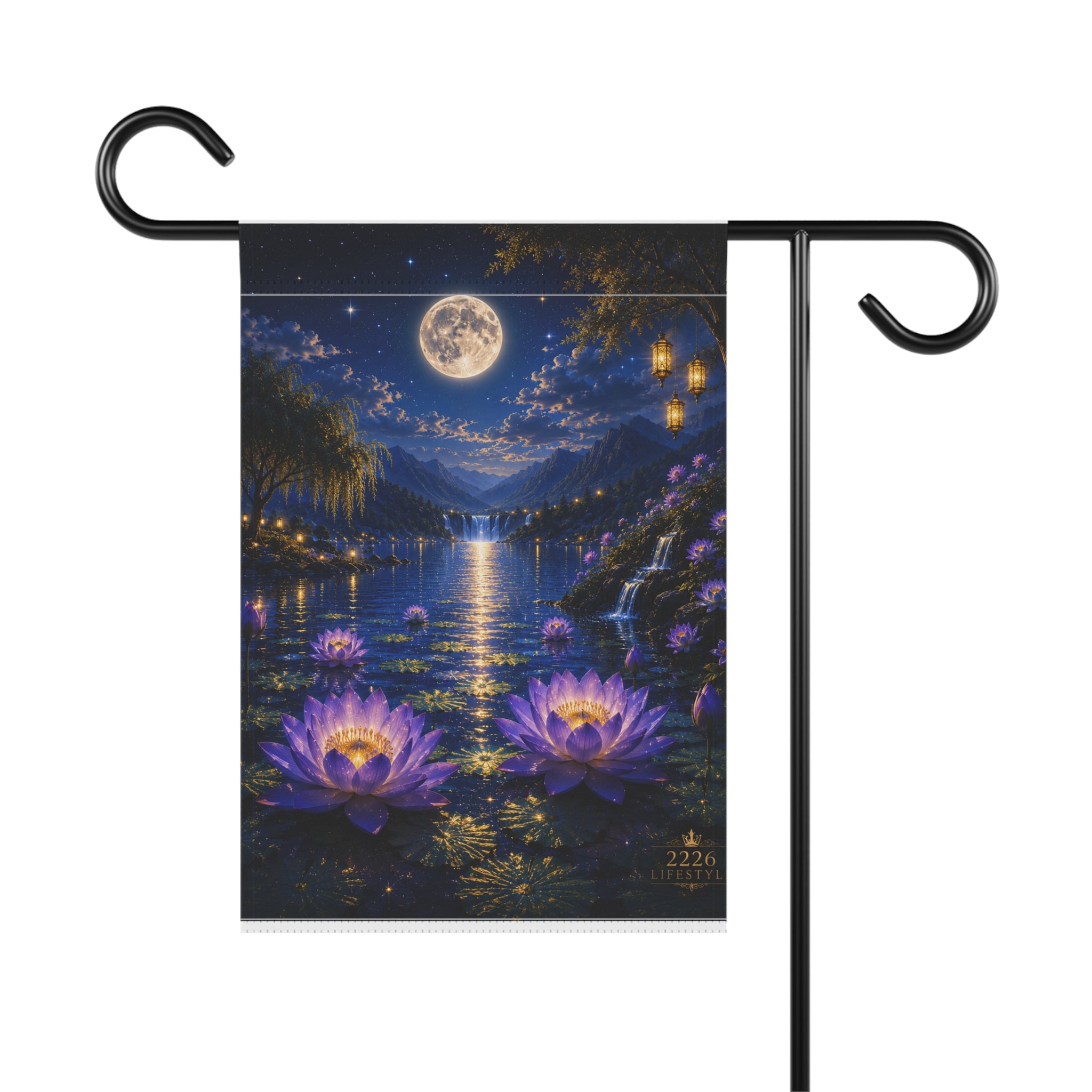 Moonlit Lotus Garden Flag — Decorative Outdoor Garden Banner