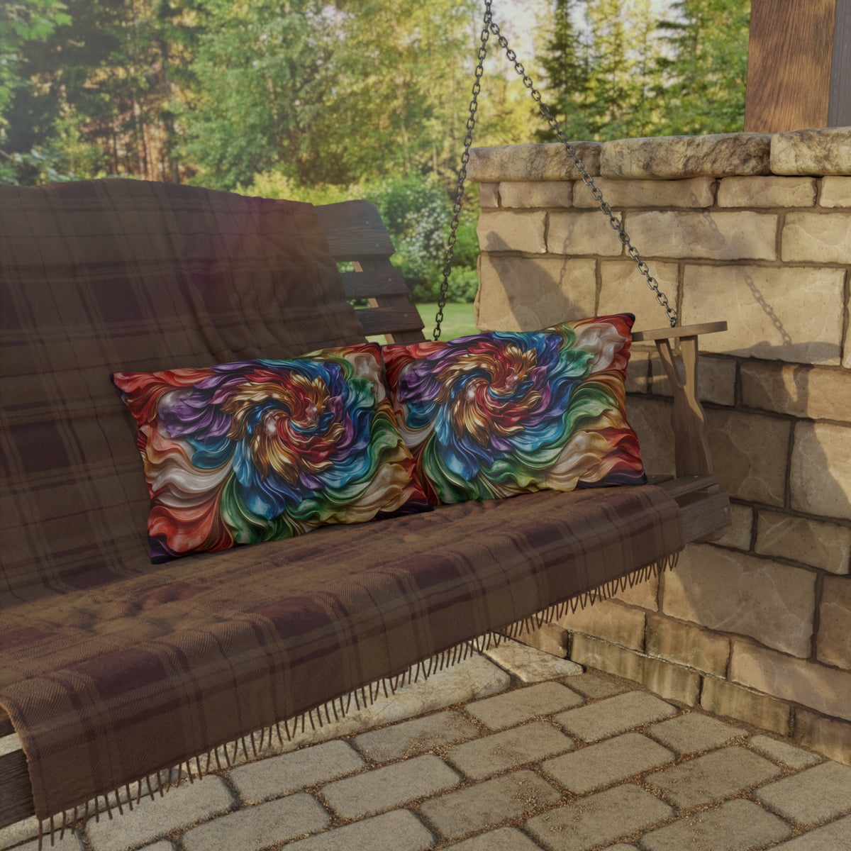 Colorful Swirl Outdoor Pillow — Vibrant Abstract Garden Cushion