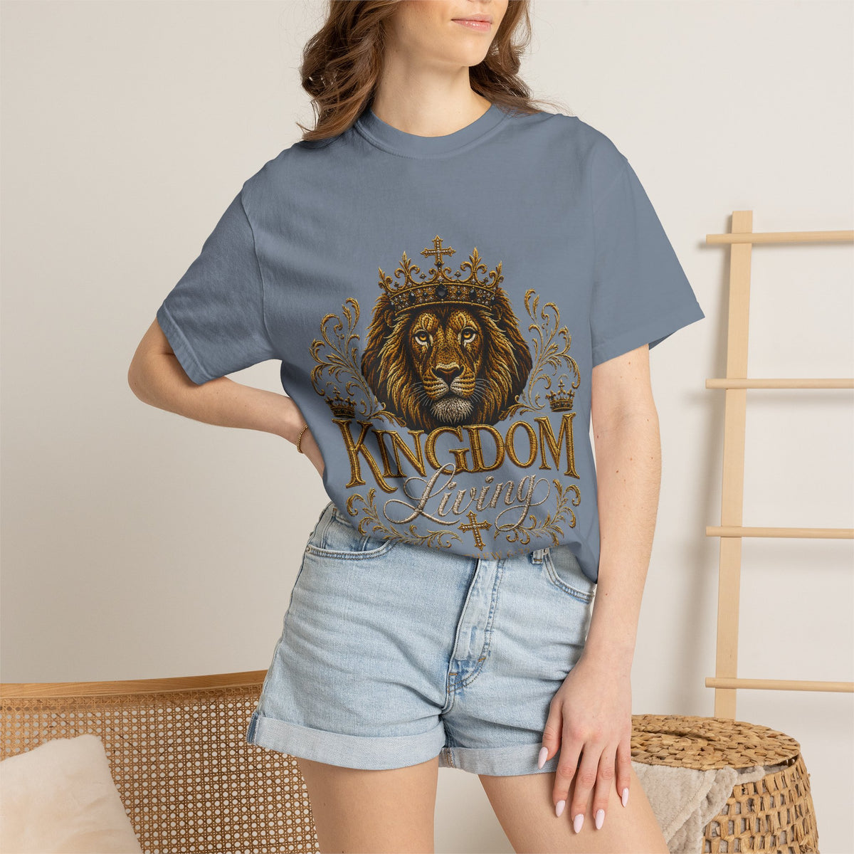 Kingdom Living Lion T-Shirt — Inspirational Christian Cross Floral Tee