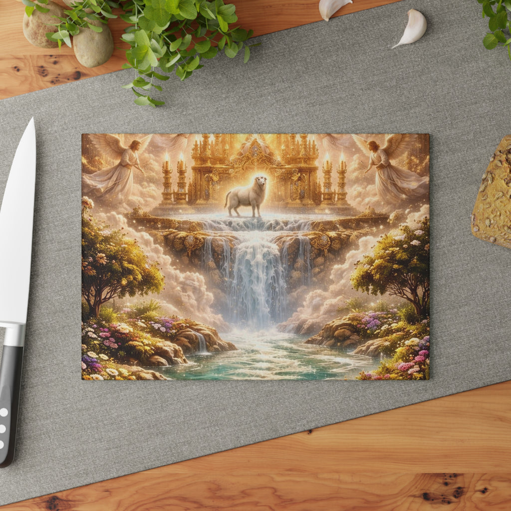 Glass Cutting Board - Heavenly Lamb & Waterfall Kitchen Art