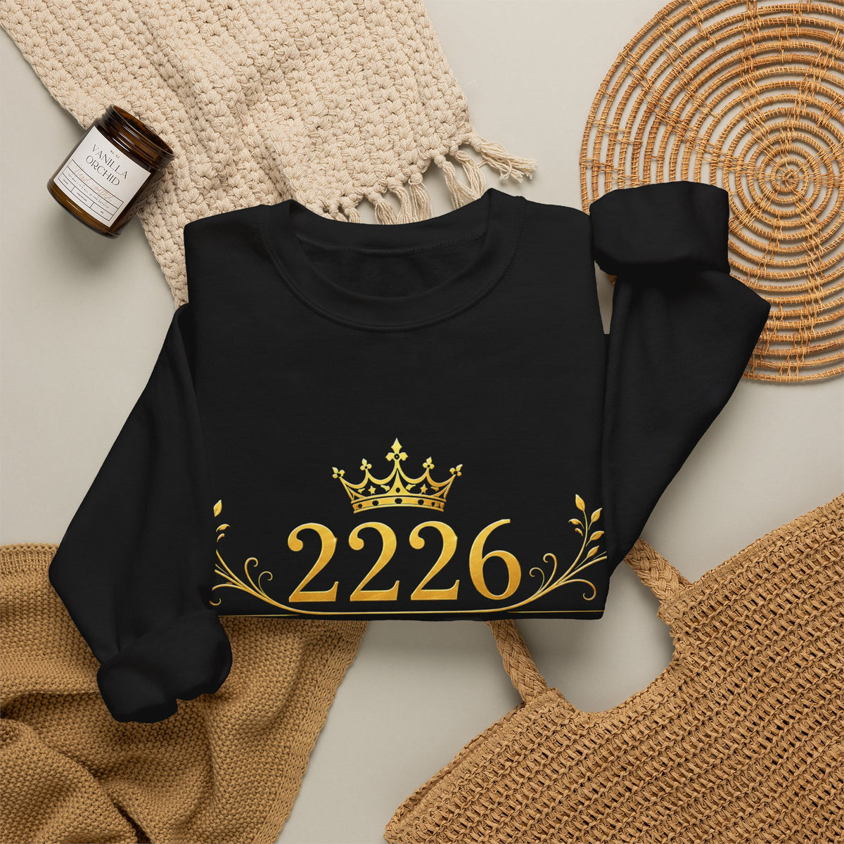 Crewneck Sweatshirt — Gold Crown '2226' Royal Crest Design