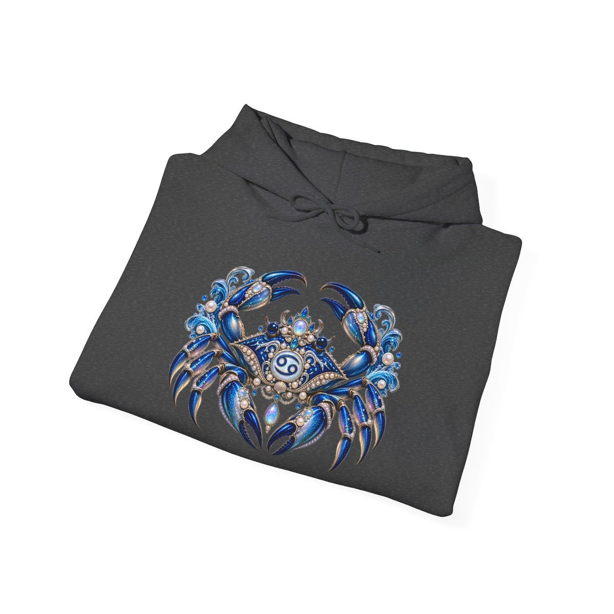 Cancer Zodiac Hoodie — Blue Crab Astrology Sweatshirt with Sleeve Art