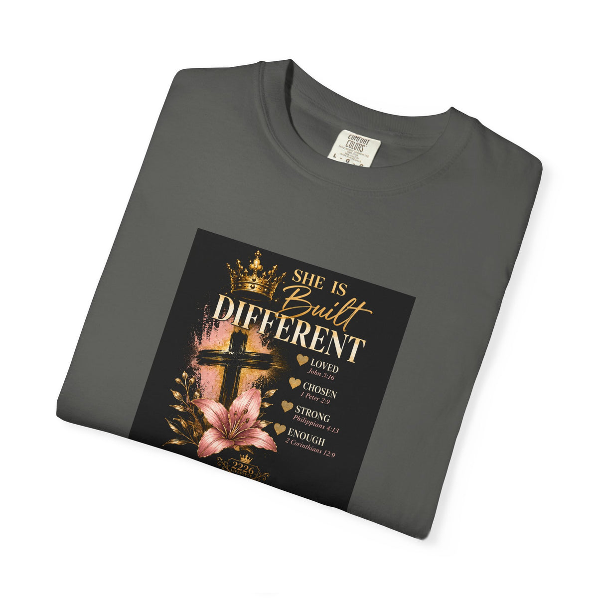 She Is Built Different Floral Cross Christian T-Shirt