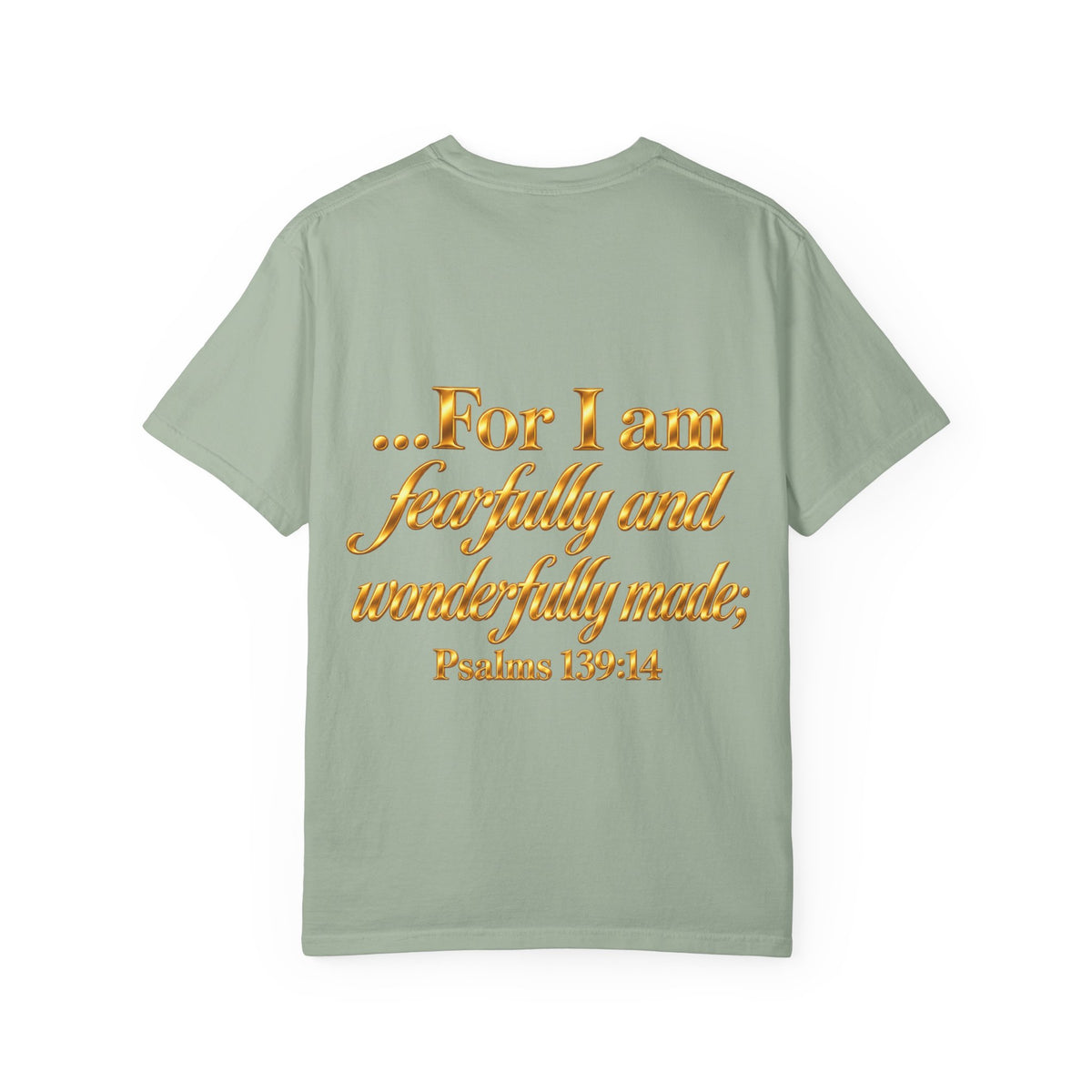 I Am God’s Masterpiece T-Shirt — Gold Script Christian Faith Tee (Psalm 139:14)