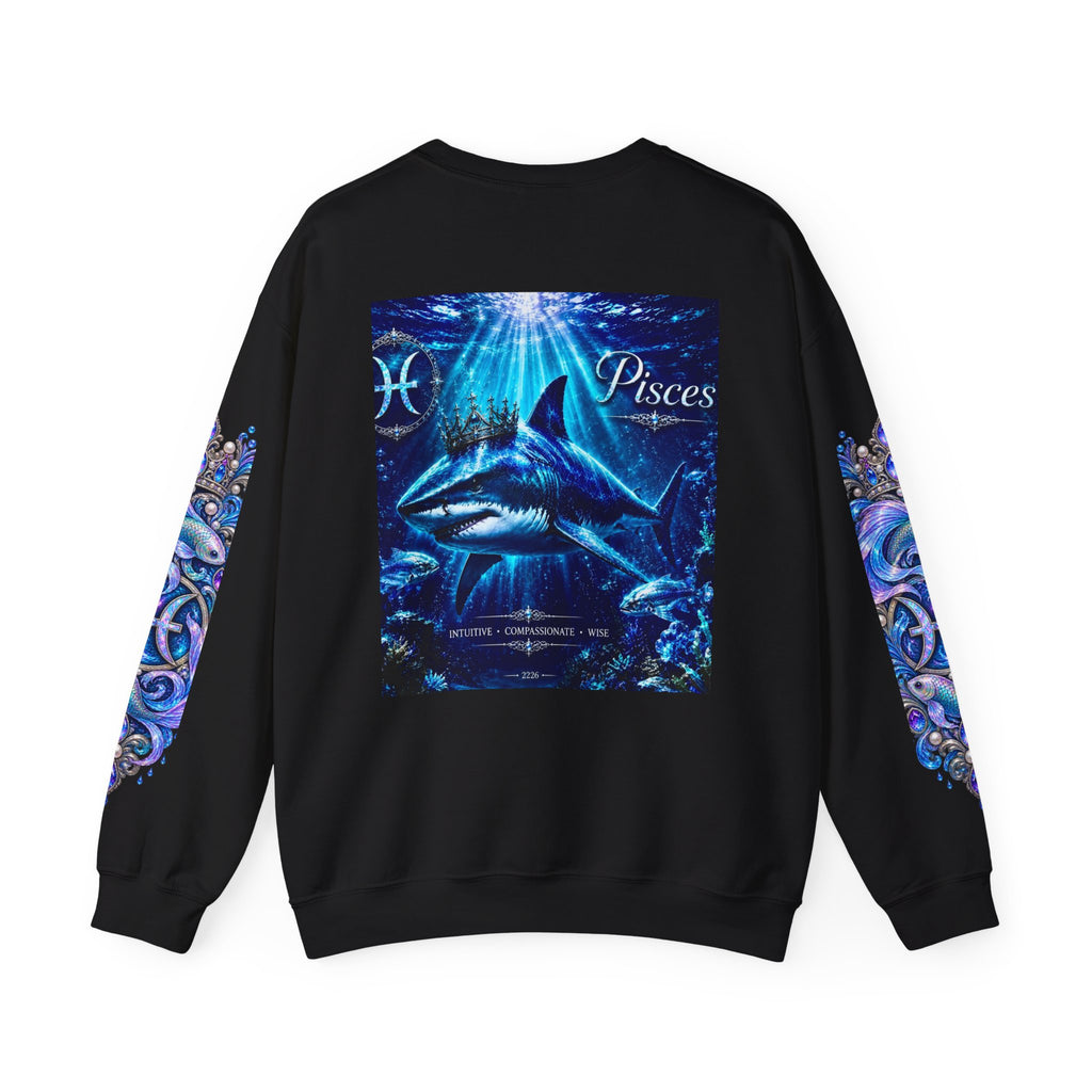 Pisces Shark Zodiac Crewneck Sweatshirt — Mystical Ocean Astrology Pullover