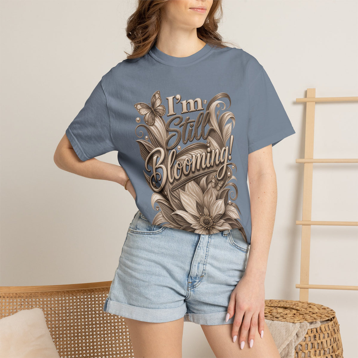 I’m Still Blooming / He’s Pruning Me Floral T‑Shirt — Inspirational Scripture Garden Tee