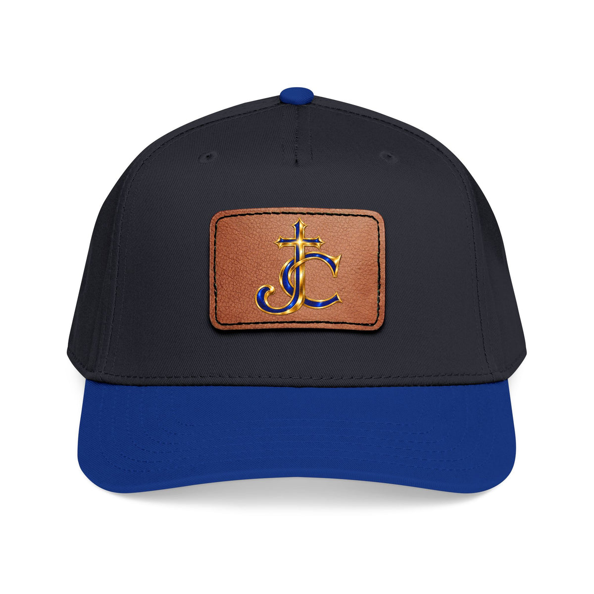Leather Patch Baseball Cap with a Cross JC Monogram — Classic Casual Hat