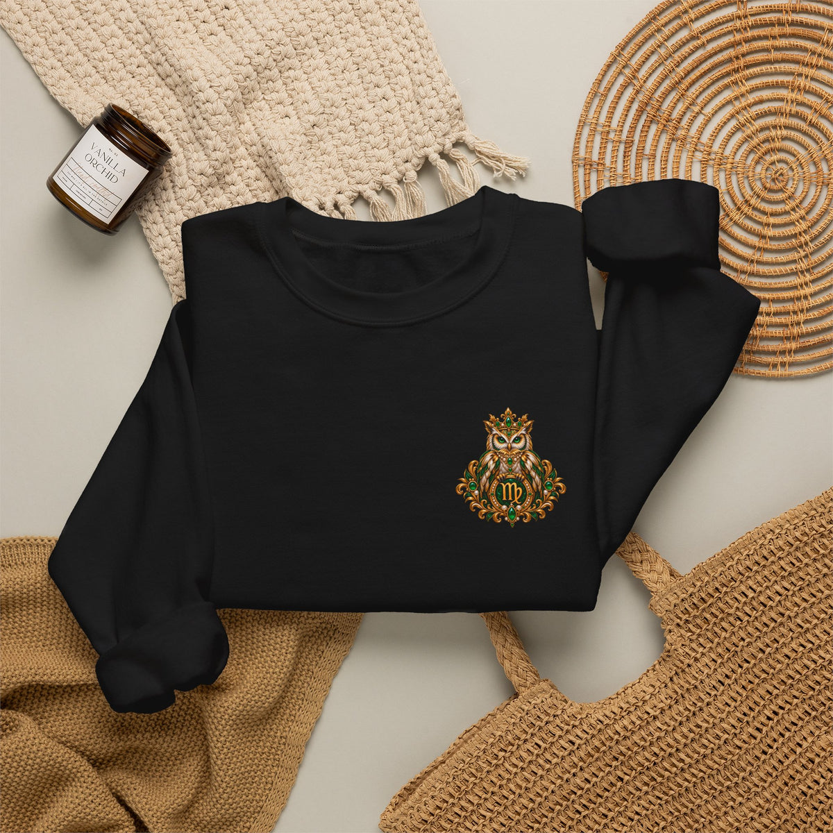 Virgo Zodiac Crewneck Sweatshirt — Owl Virgo Astrology Pullover
