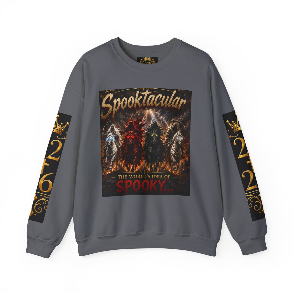 Religious Halloween Crewneck Sweatshirt — "Spooktacular" & "Still on the Throne" Graphic