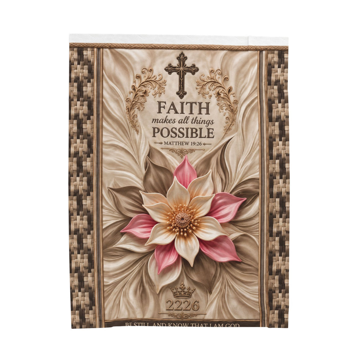 Faith Makes All Things Possible Velveteen Plush Blanket — Inspirational Floral Cross Throw