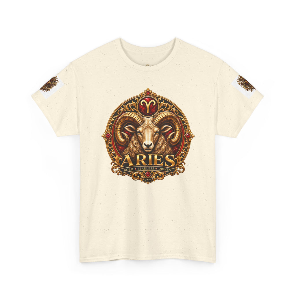 Aries Zodiac T‑Shirt — Mythic Ram Astrology Tee with 'ARIES' Emblem