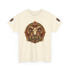 Aries Zodiac T‑Shirt — Mythic Ram Astrology Tee with 'ARIES' Emblem