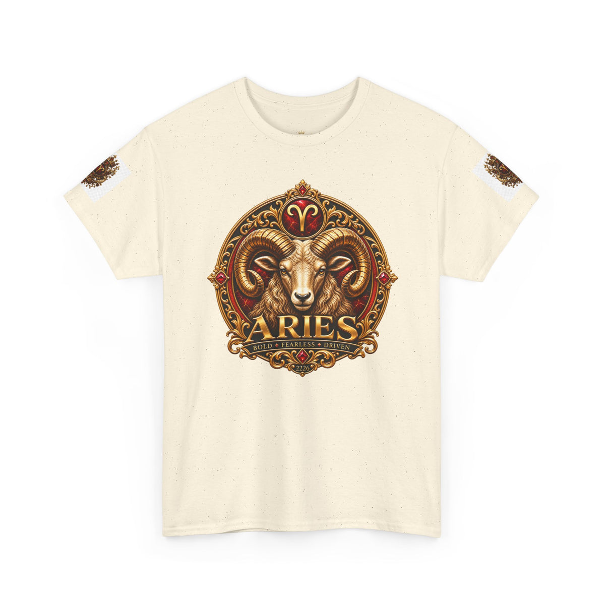 Aries Zodiac T‑Shirt — Mythic Ram Astrology Tee with 'ARIES' Emblem