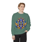 Gemini Zodiac Sweatshirt — Royal Blue & Gold Twin Symbol Crewneck