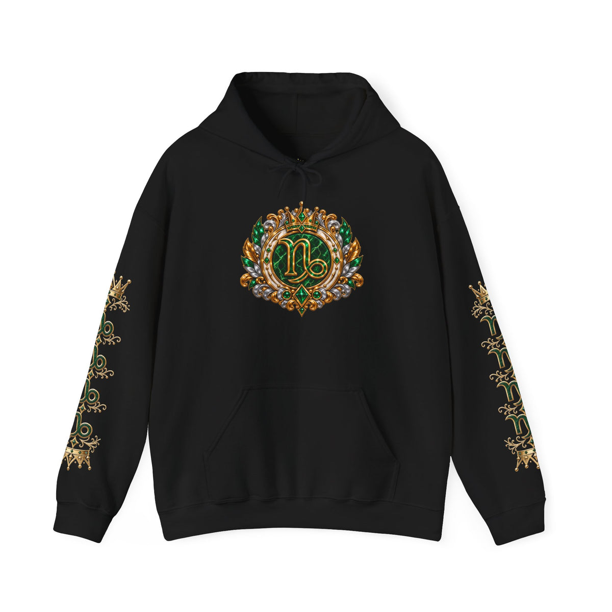Capricorn Zodiac Crest Hoodie — Ornate Zodiac Virgo Emblem Hooded Sweatshirt