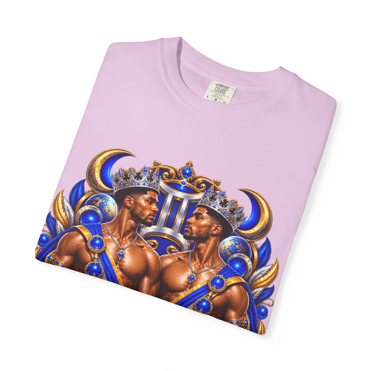 Gemini Zodiac T-Shirt — Bold Blue & Gold Twin Portrait Tee