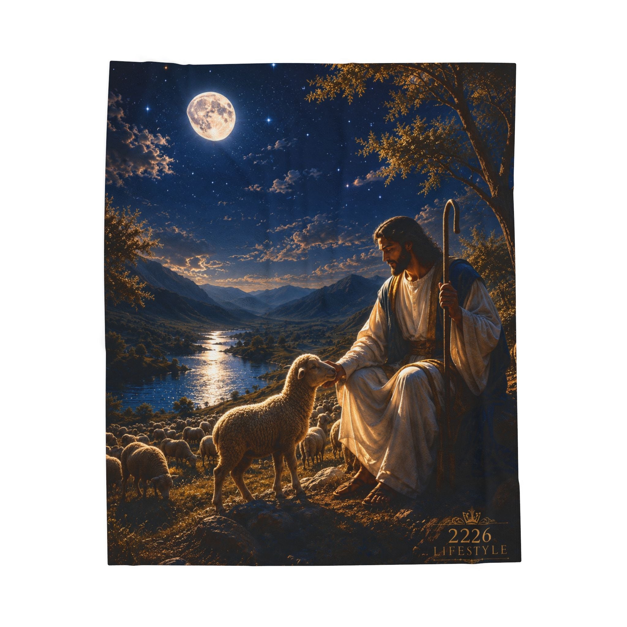 Jesus with Lamb Velveteen Plush Blanket — Shepherd Comfort Throw for Christian Gifts & Christmas