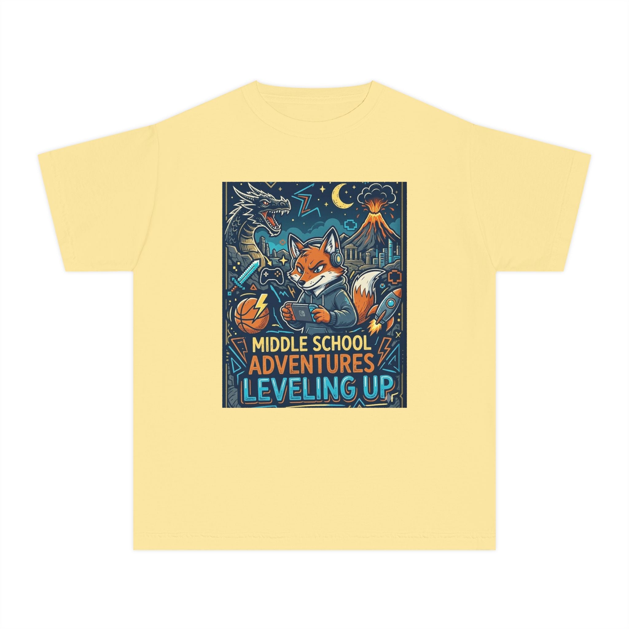 Youth Tee — Middle School Adventures "Leveling Up" Fox Graphic