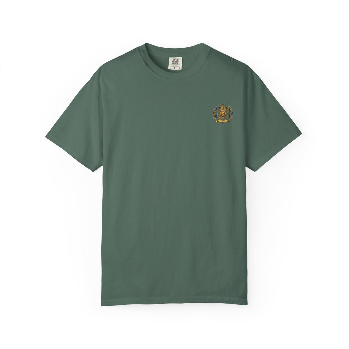 Lion Crest T-Shirt — Regal Crowned Lion with "Faith • Purpose • Peace" Back Graphic