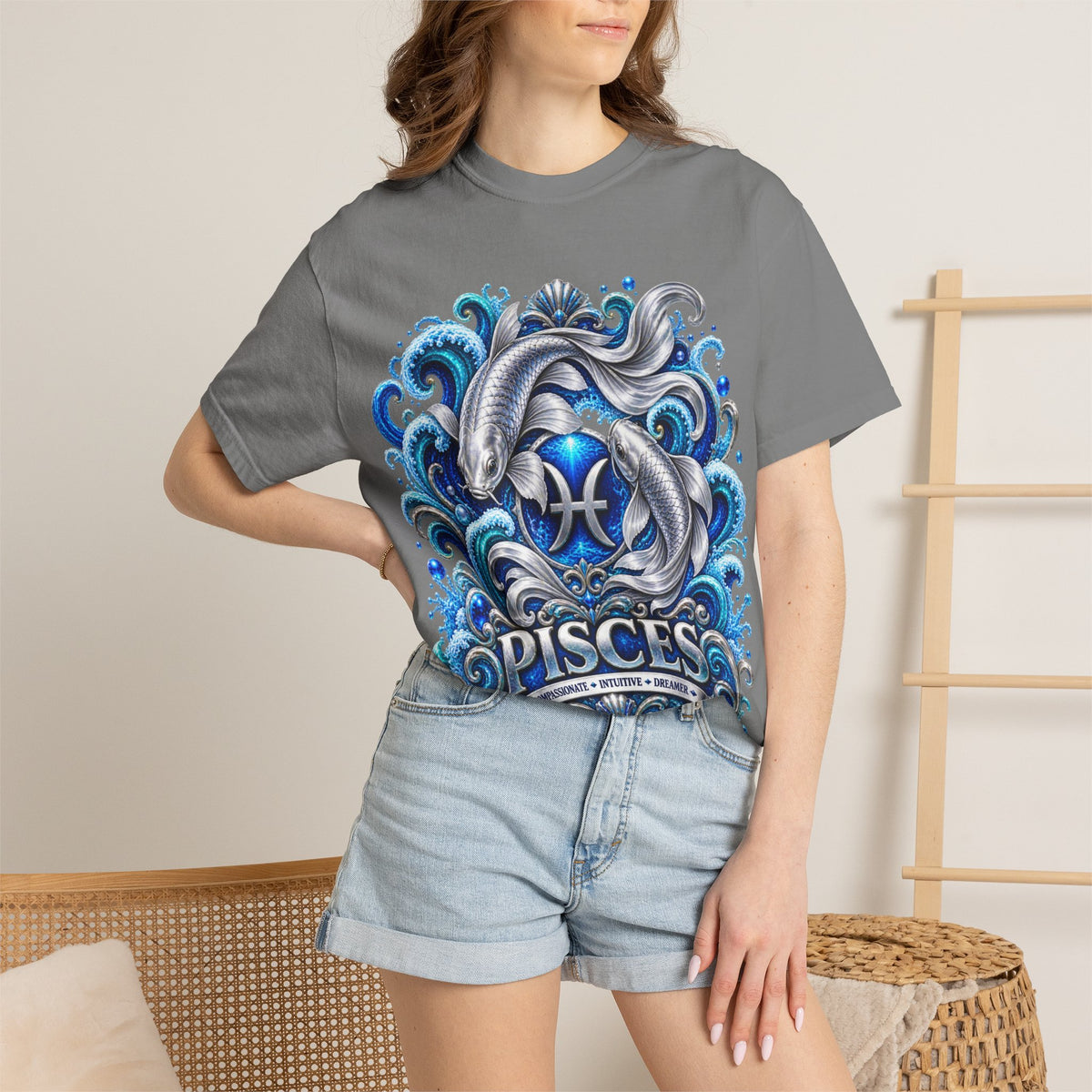 Pisces Zodiac T-Shirt — Illustrated Pisces Fish Astrology Tee