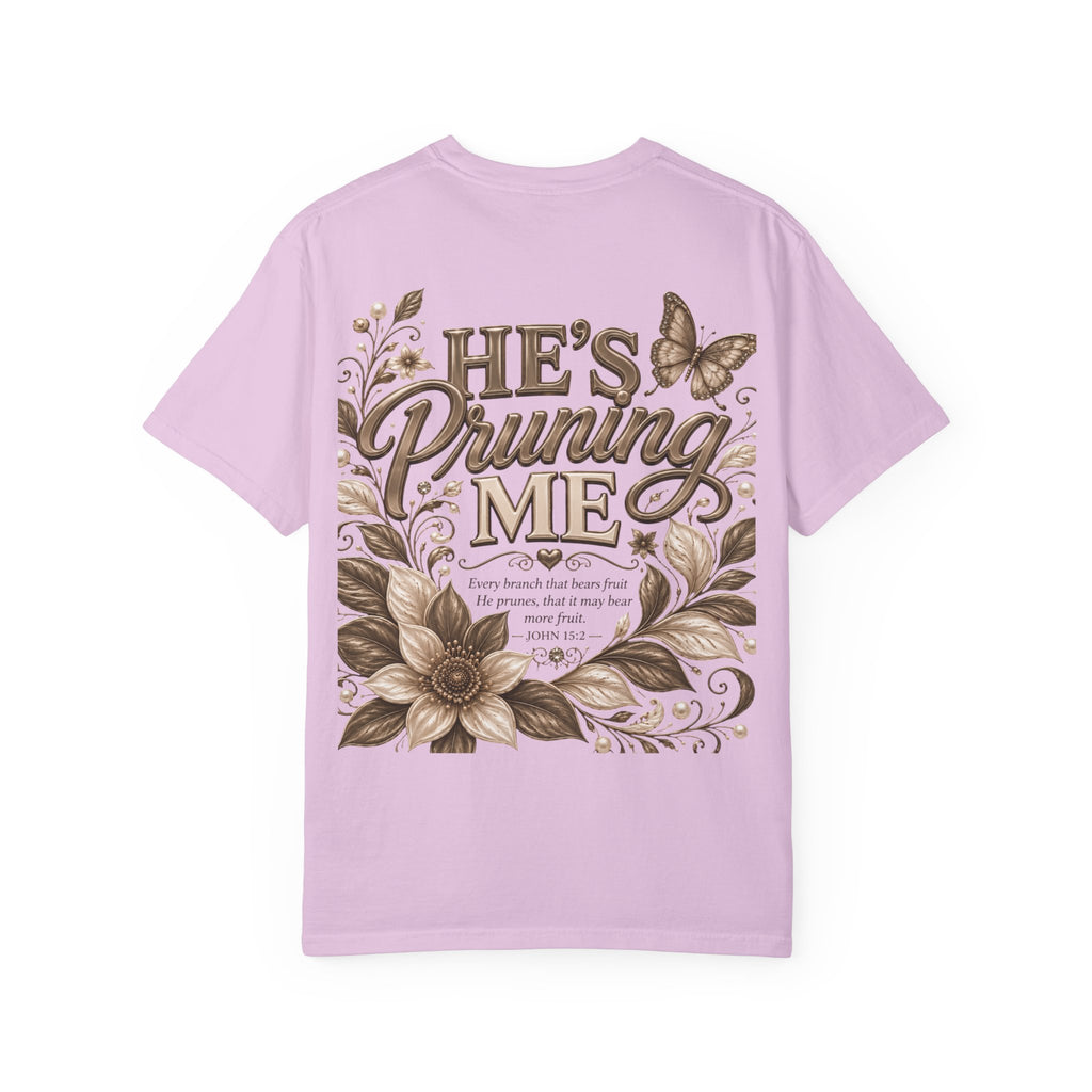 I’m Still Blooming / He’s Pruning Me Floral T‑Shirt — Inspirational Scripture Garden Tee