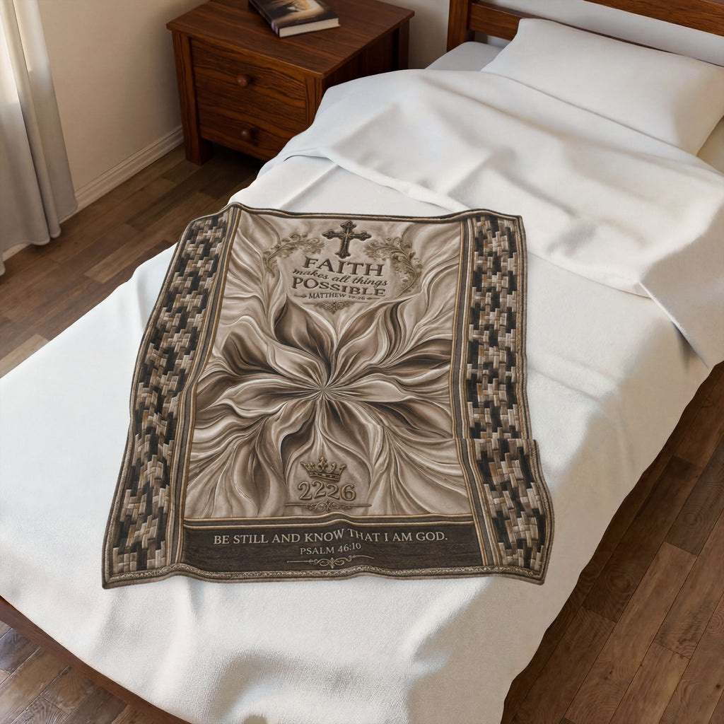 Faith Quote Velveteen Plush Blanket — "Faith Makes All Things Possible" Inspirational Throw