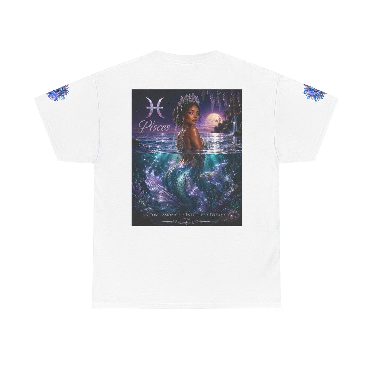 Pisces Mermaid T‑Shirt — Zodiac Art Tee with Night Sea Illustration