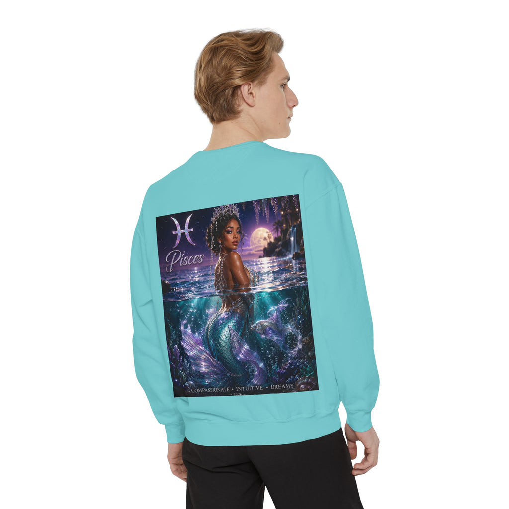 Pisces Mermaid Zodiac Sweatshirt — Pisces Symbol & 'Pisces' Artwork
