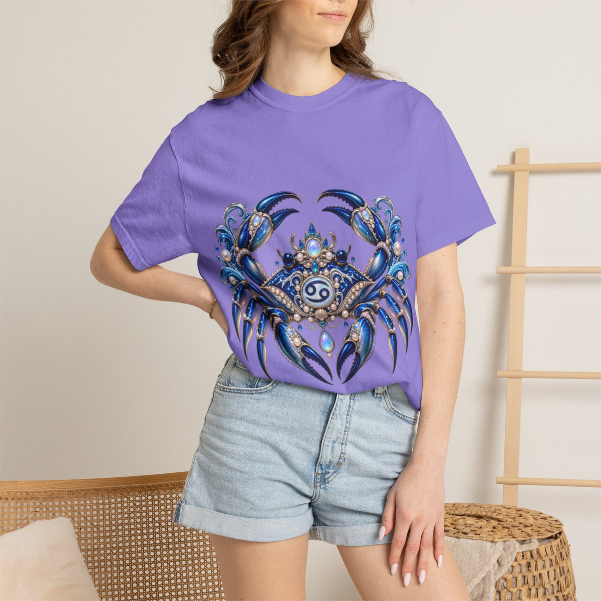 Cancer Zodiac T-Shirt — Blue Crab Astrology Tee (Intuitive, Loyal, Nurturing)