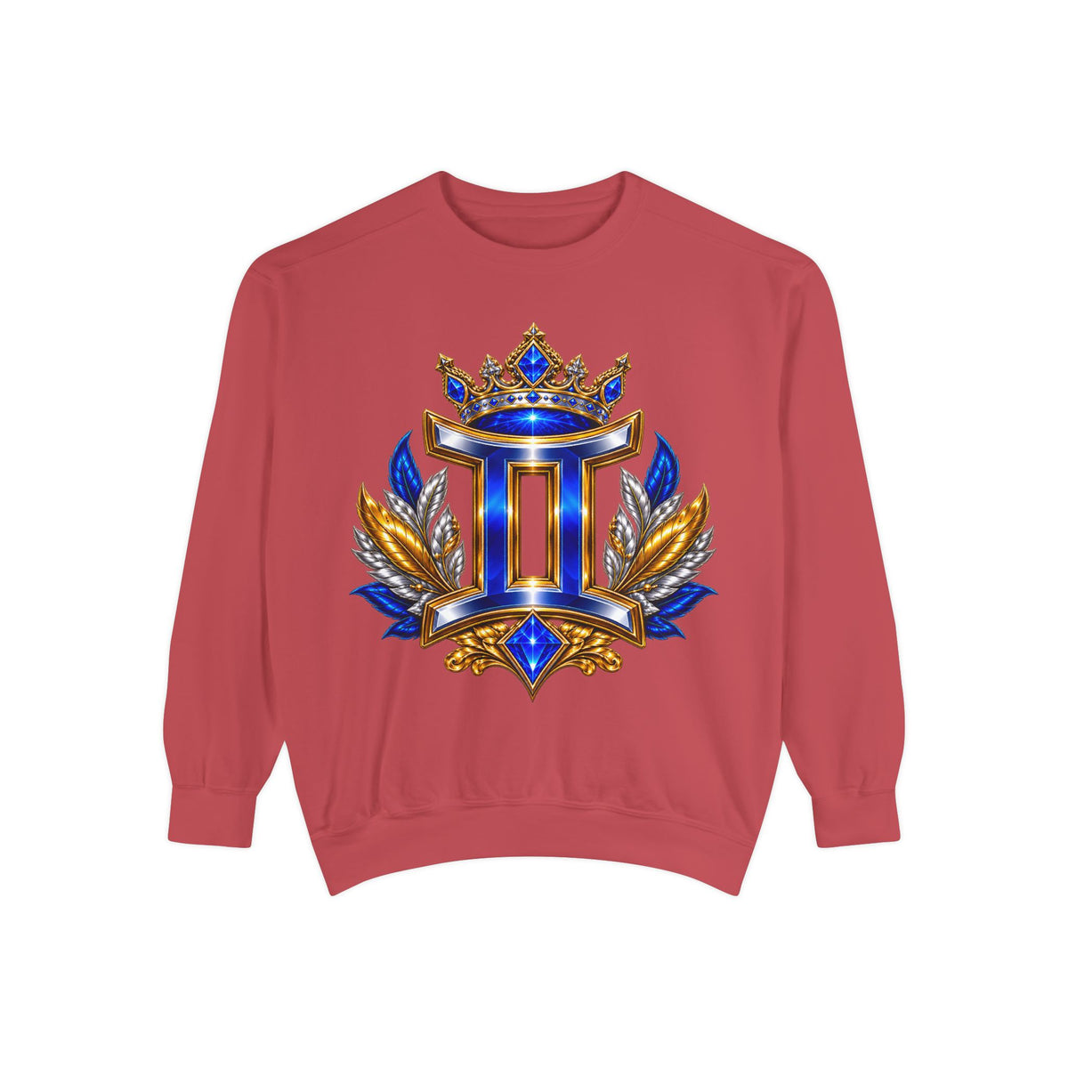 Gemini Zodiac Sweatshirt — Royal Blue & Gold Twin Symbol Crewneck