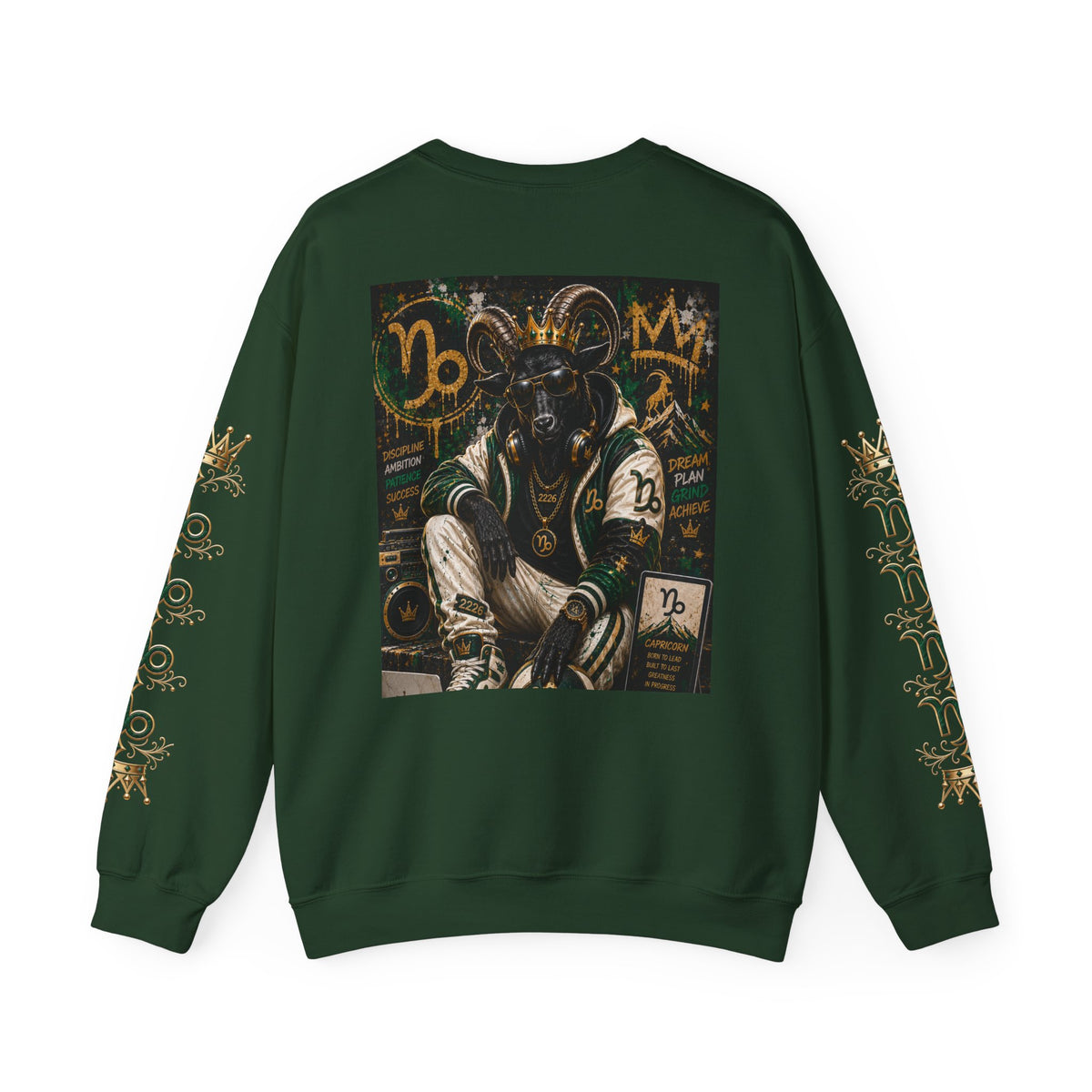 Capricorn Hip-Hop Crewneck Sweatshirt — Zodiac Goat Graphic Pullover
