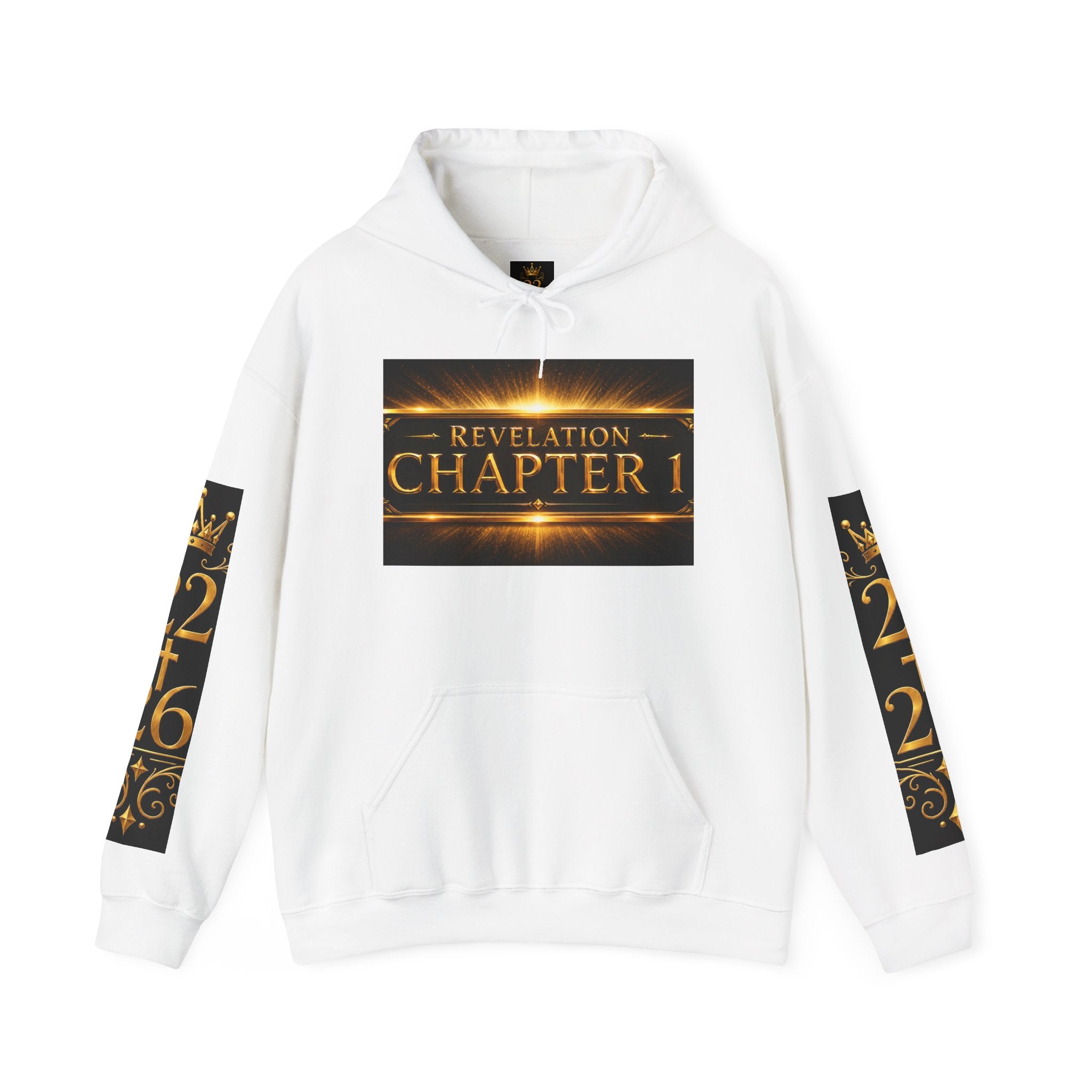 Revelation Chapter 1 Hoodie – Gold Biblical Angel Graphic Sweatshirt
