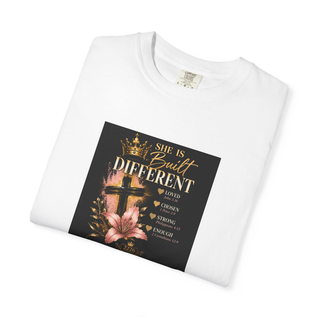 She Is Built Different Floral Cross Christian T-Shirt
