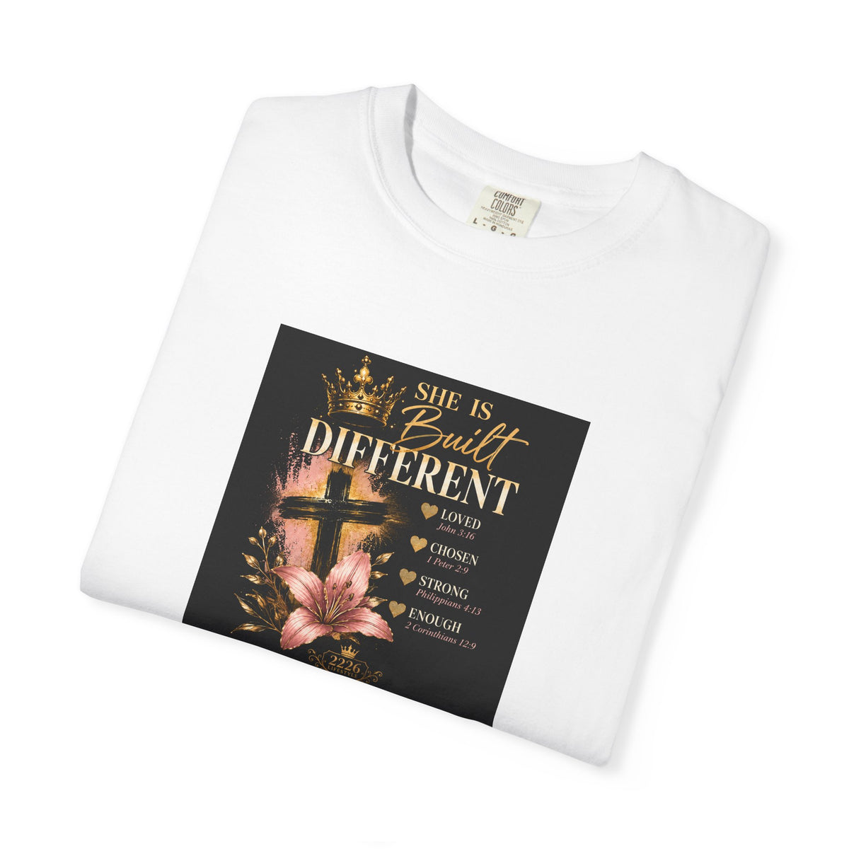 She Is Built Different Floral Cross Christian T-Shirt